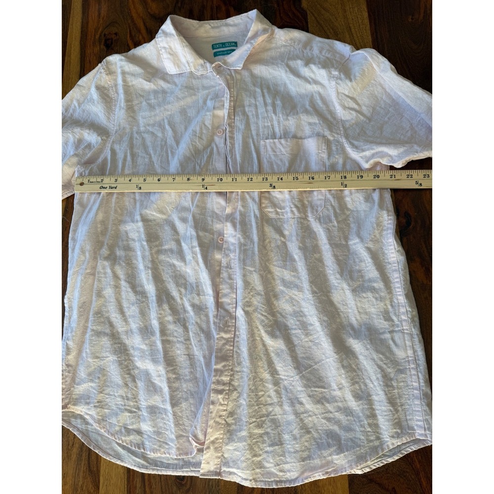 Tenth & Ocean Mens Short Sleeve Linen Cotton Button Down Shirt Pink XL Beach - Picture 4 of 6